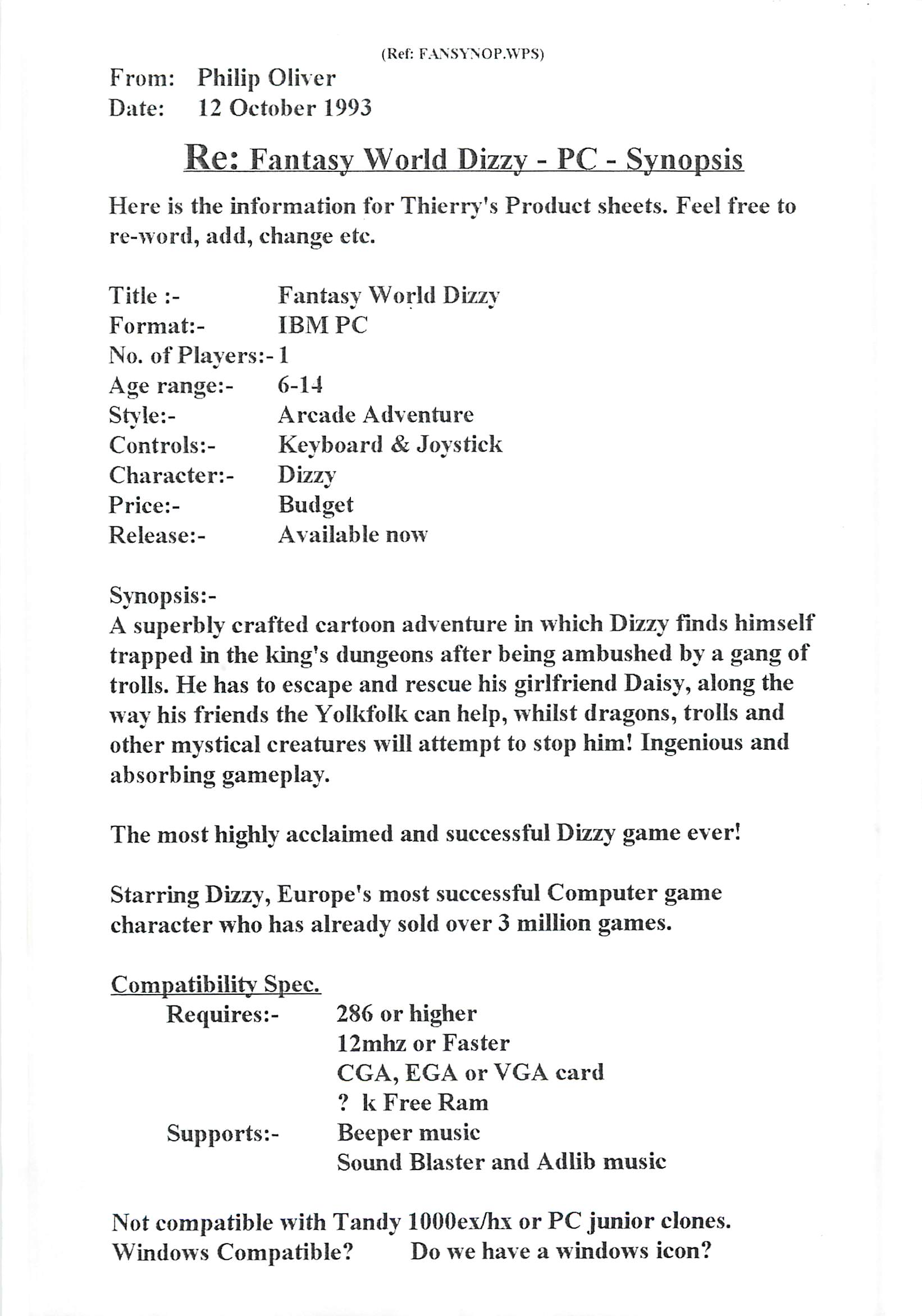 Fantasy World Dizzy - PC Synopsis