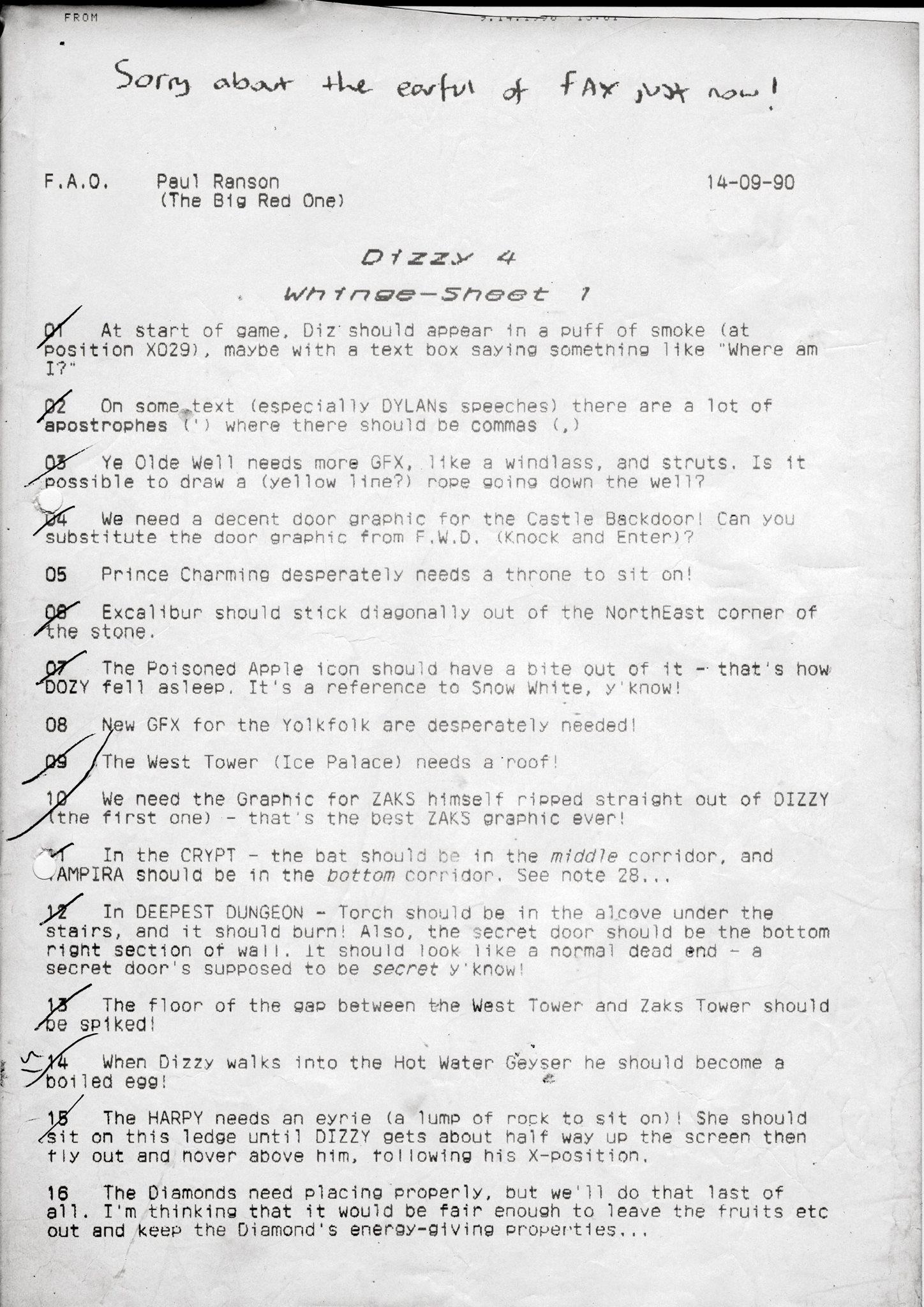 Magicland Dizzy - Whinge Sheet #1