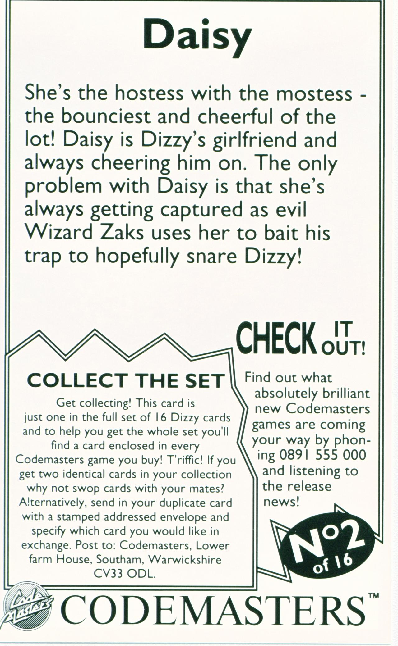 Collectors Cards - Daisy (Back)