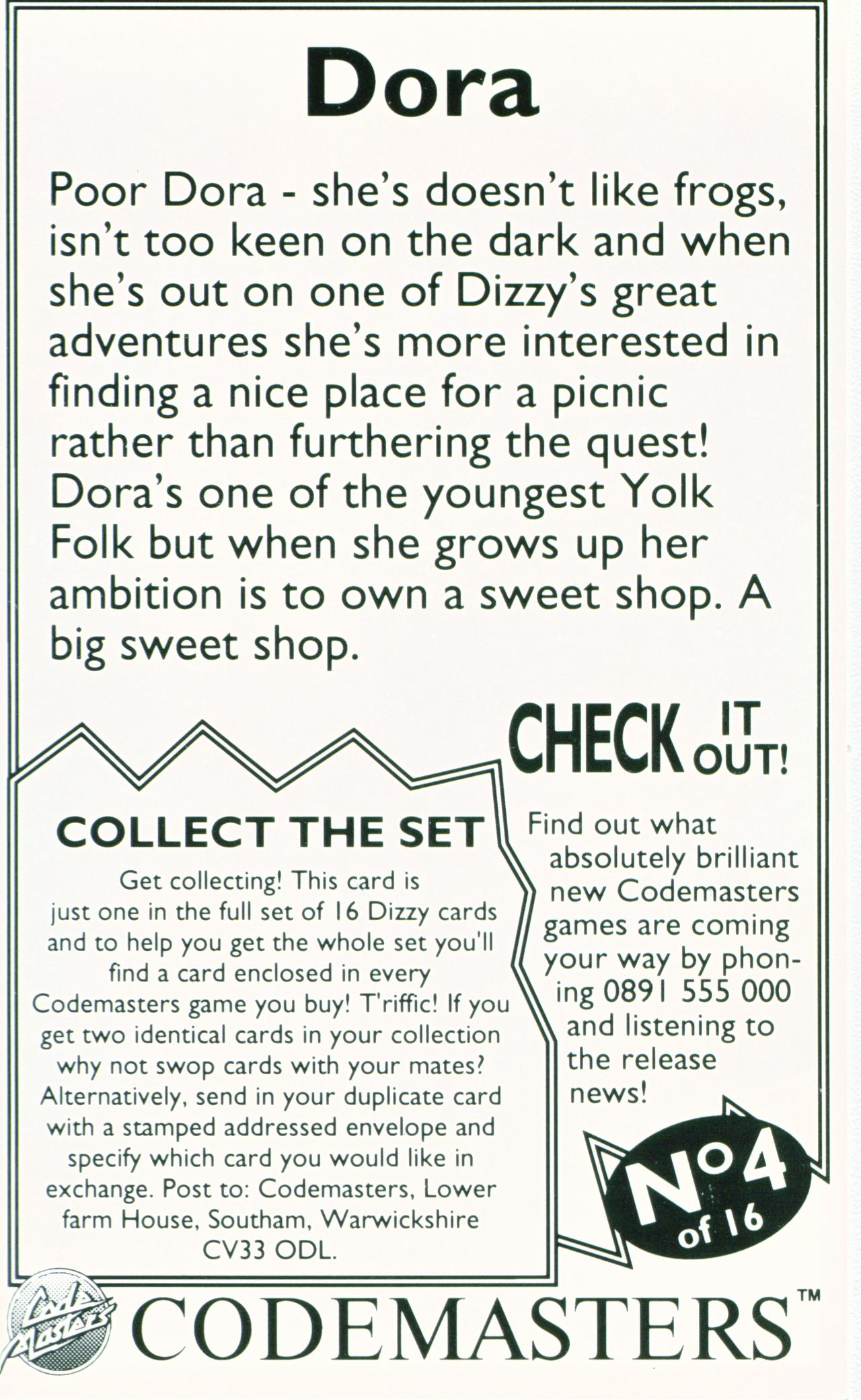 Collectors Cards - Dora (Back)