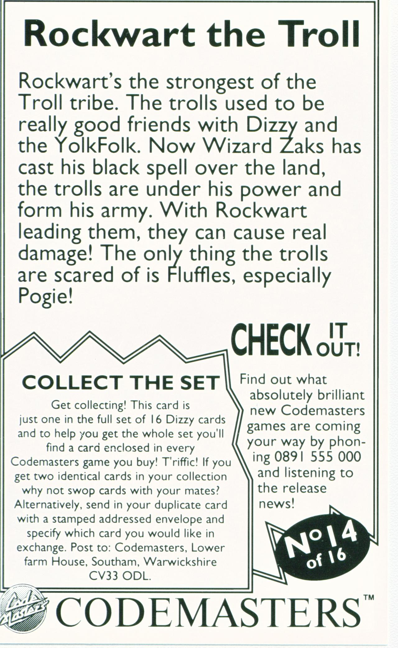 Collectors Cards - Rockwart (Back)
