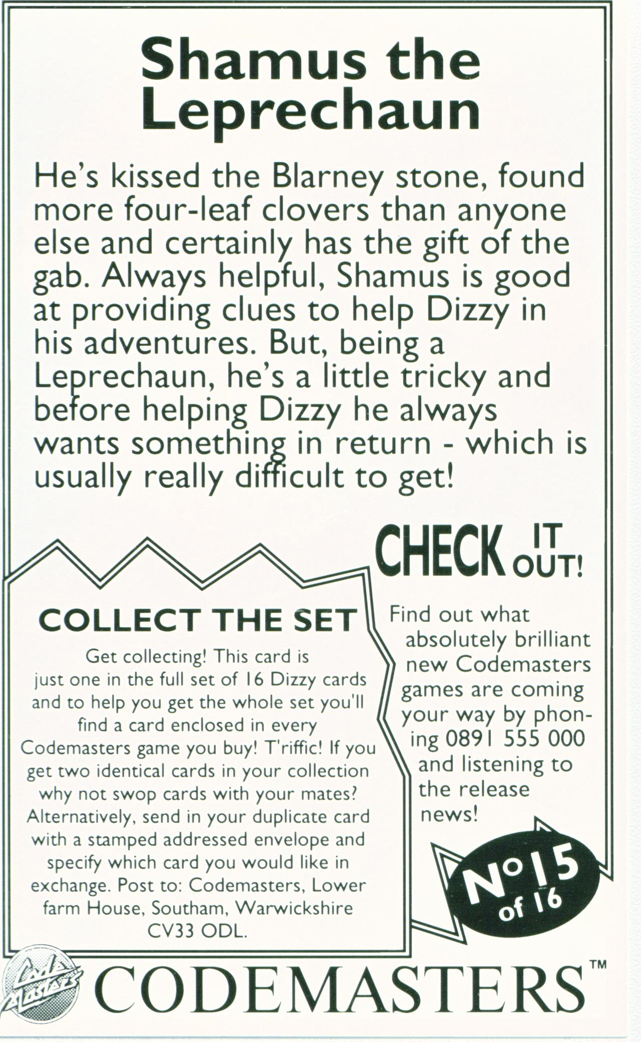 Collectors Cards - Shamus (Back)