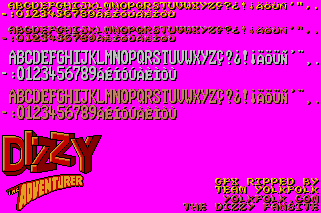 Sprite Sheet: Dizzy the Adventurer - 16-bit - Fonts