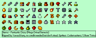 Sprite Sheet: Fantastic Dizzy - 16-bit Sprites - Items Small