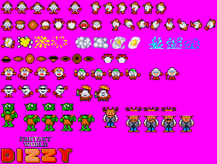 Sprite Sheet: Fantasy World Dizzy - 16-bit Sprites - Dizzy and Characters