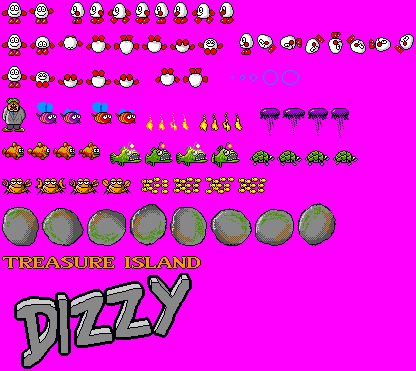 Sprite Sheet: Treasure Island Dizzy - 16-bit Sprites - Characters and Hazards