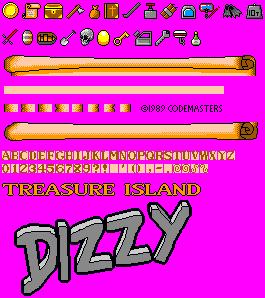 Sprite Sheet: Treasure Island Dizzy - 16-bit Sprites - Items and Text